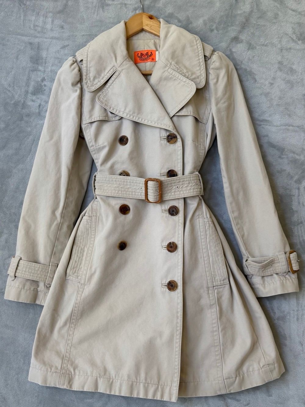 Vintage Juicy Couture Double-breasted Trench Coat  quilted lining belted Size Sm